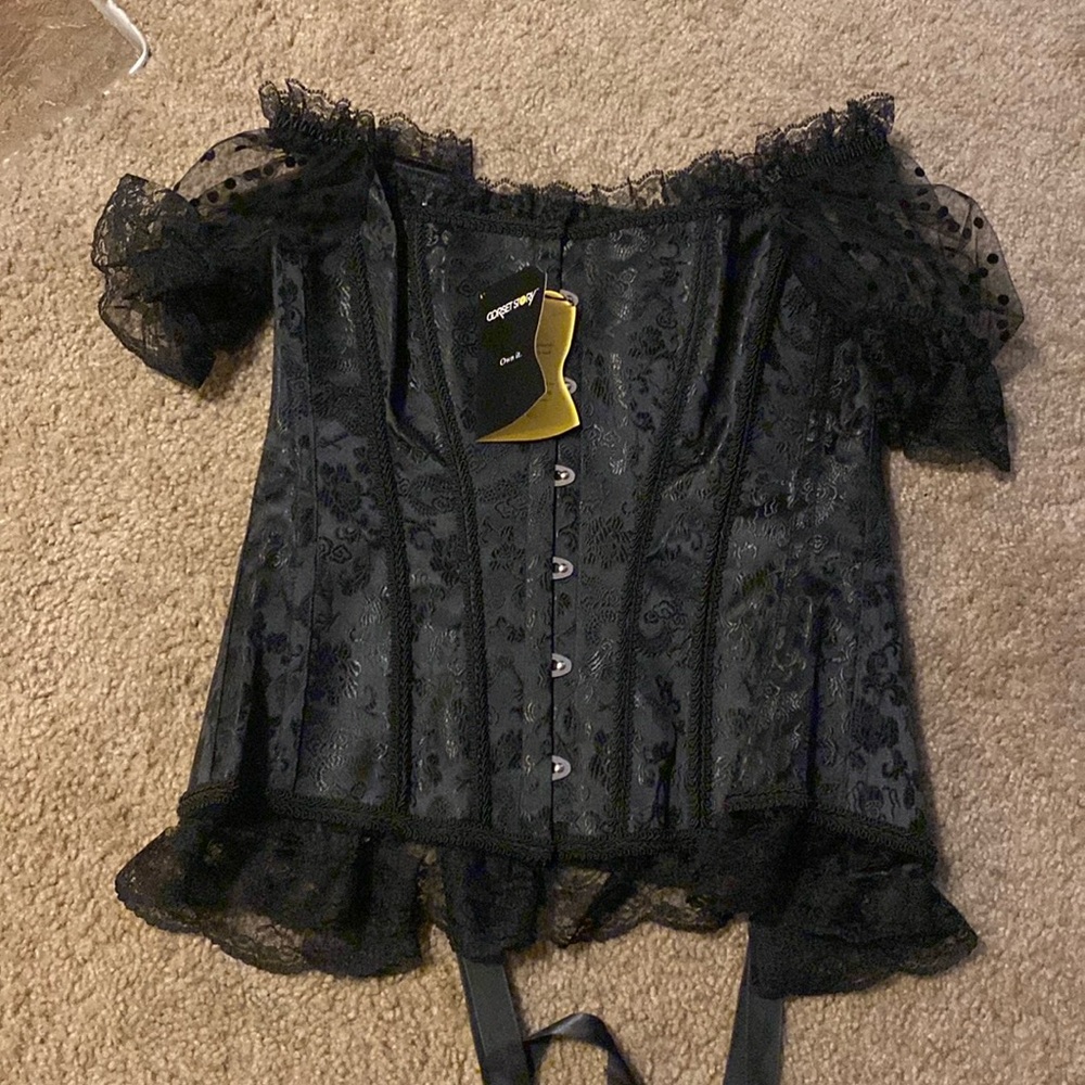 Corset Story black brocade corset with sleeves